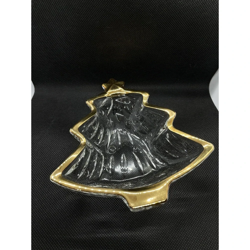 Studio Nova Christmas Tree Shaped Gold Trimmed Glass Candy‎ Dish 6